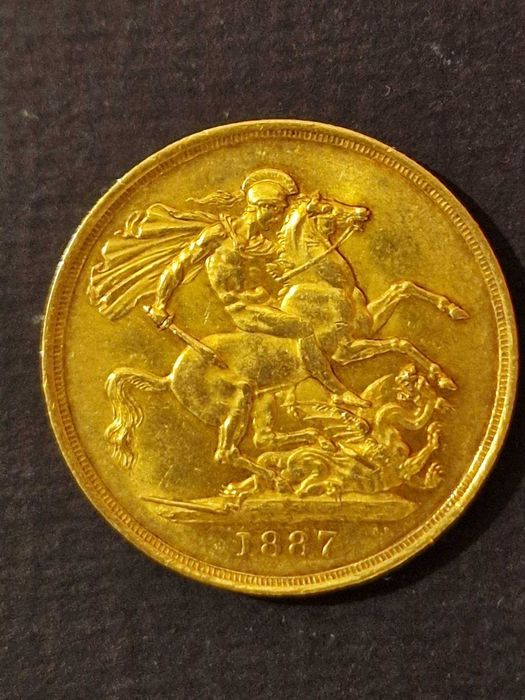 15.98 гр. Златна Монета Двоен Британски Суверен Виктория с Корона 1887