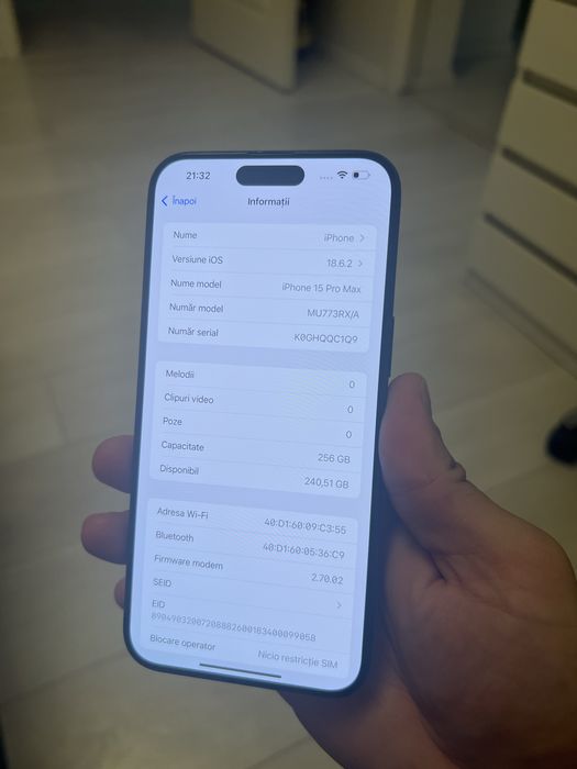 IPhone 15 Pro Max 90% baterie Negru 256GB, Neverlocked