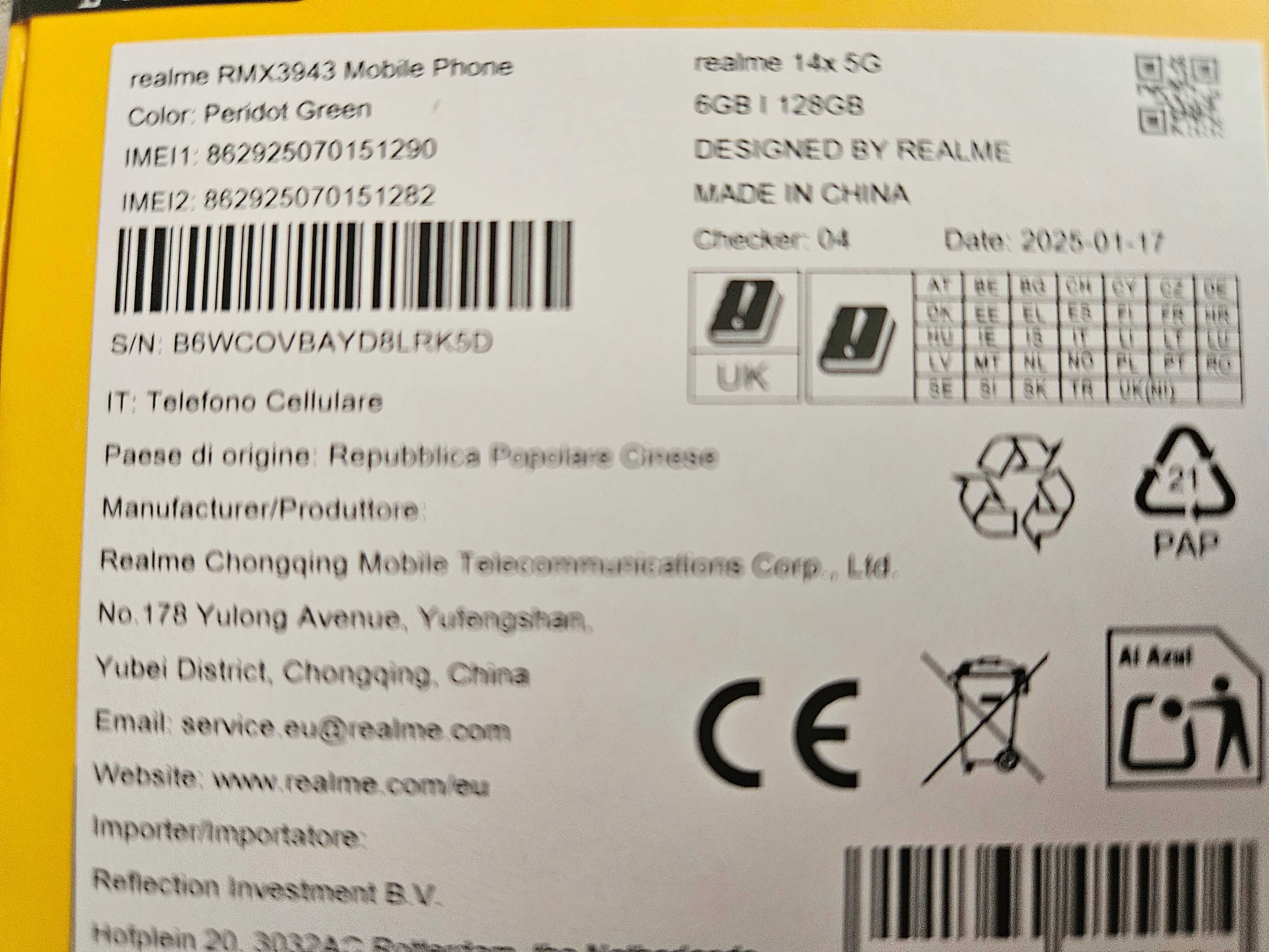чисто нов телефон Realme 14x + безжични слушалки