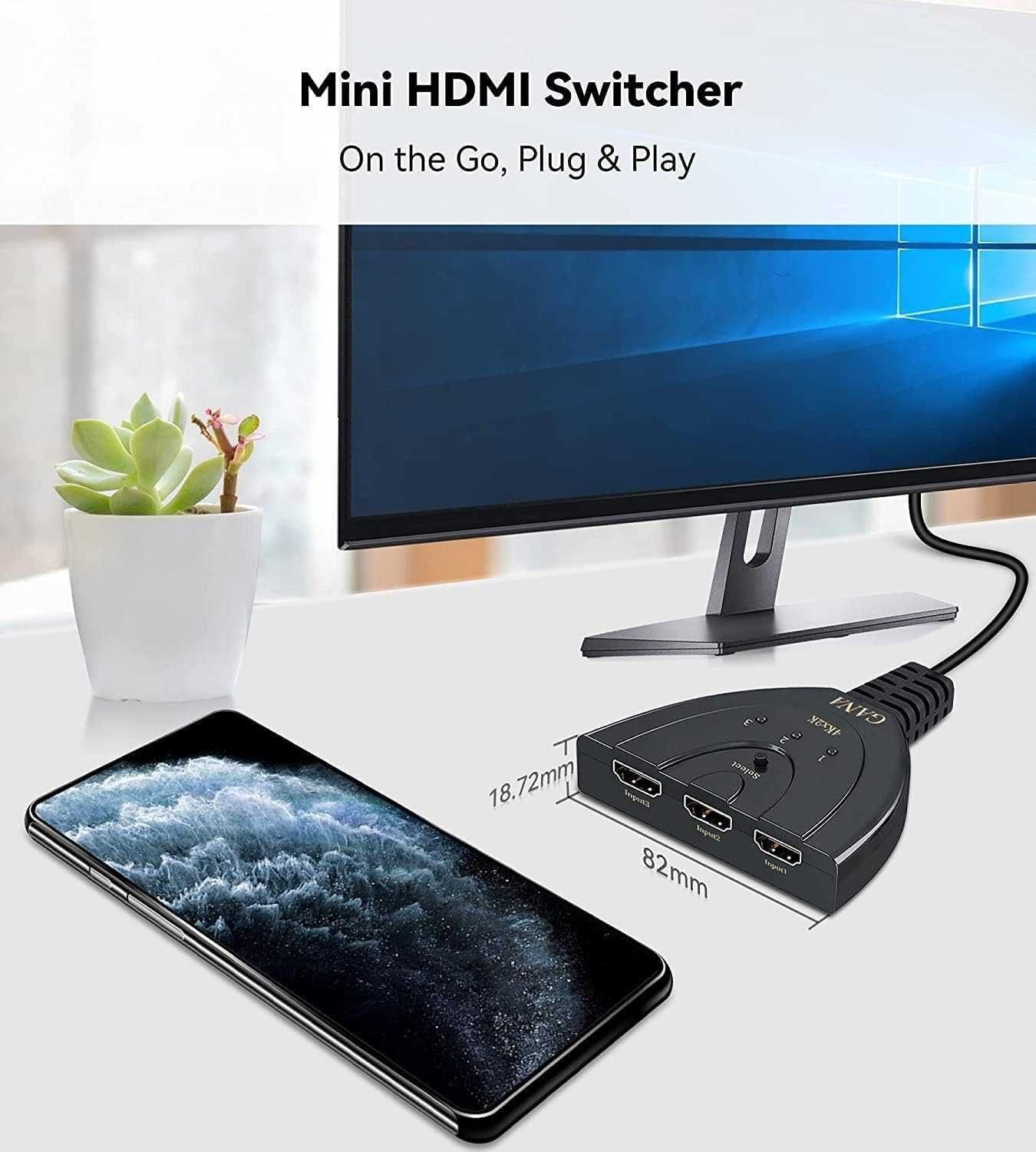 Comutator Switch Splitter HDMI GANA 4K 3 IN 1 OUT,3D Full HD 4K 1080P