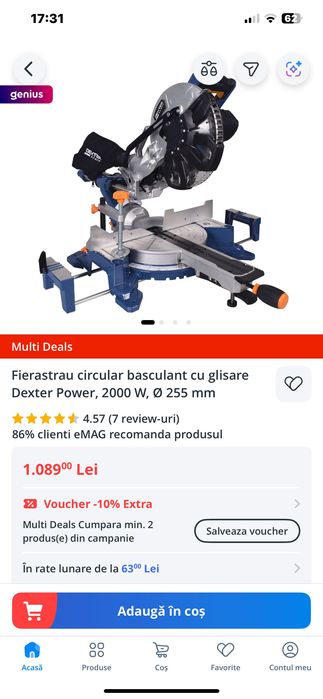 Fierastrau circular basculant cu glisare Dexter  2000 W, Ø 255 mm