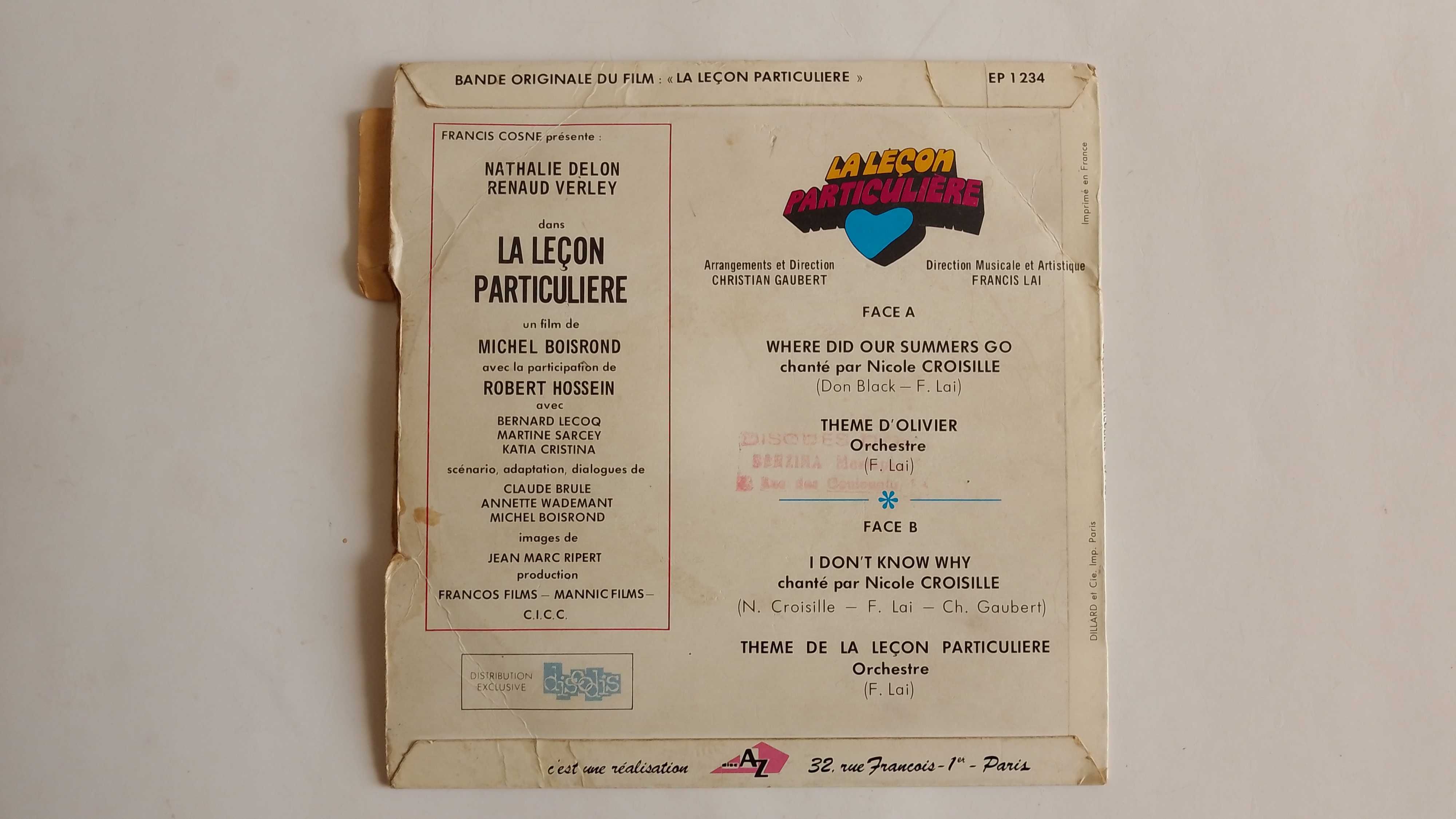 Оригинална плоча от филма La Lecon Particuliere [Особен урок] 1968
