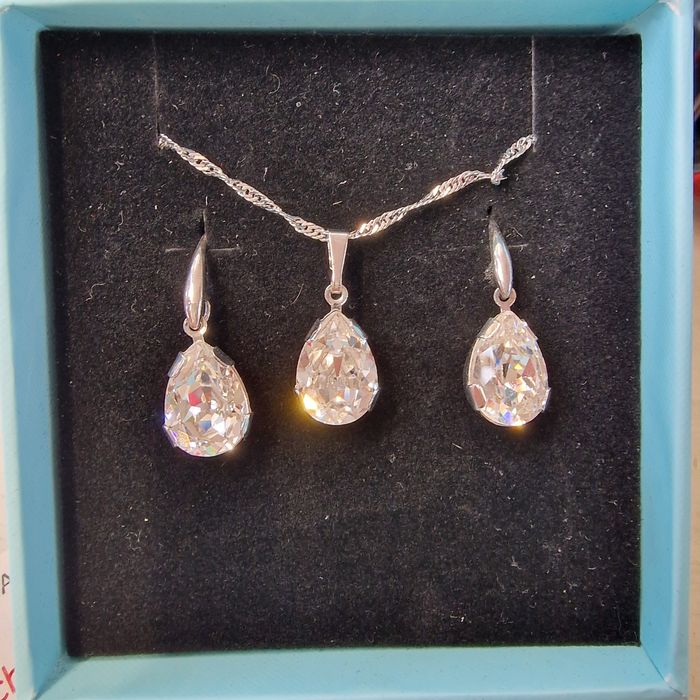 Бижута с кристали Swarovski® PEAR 14мм Crystal, Бял цвят, Колие и обец