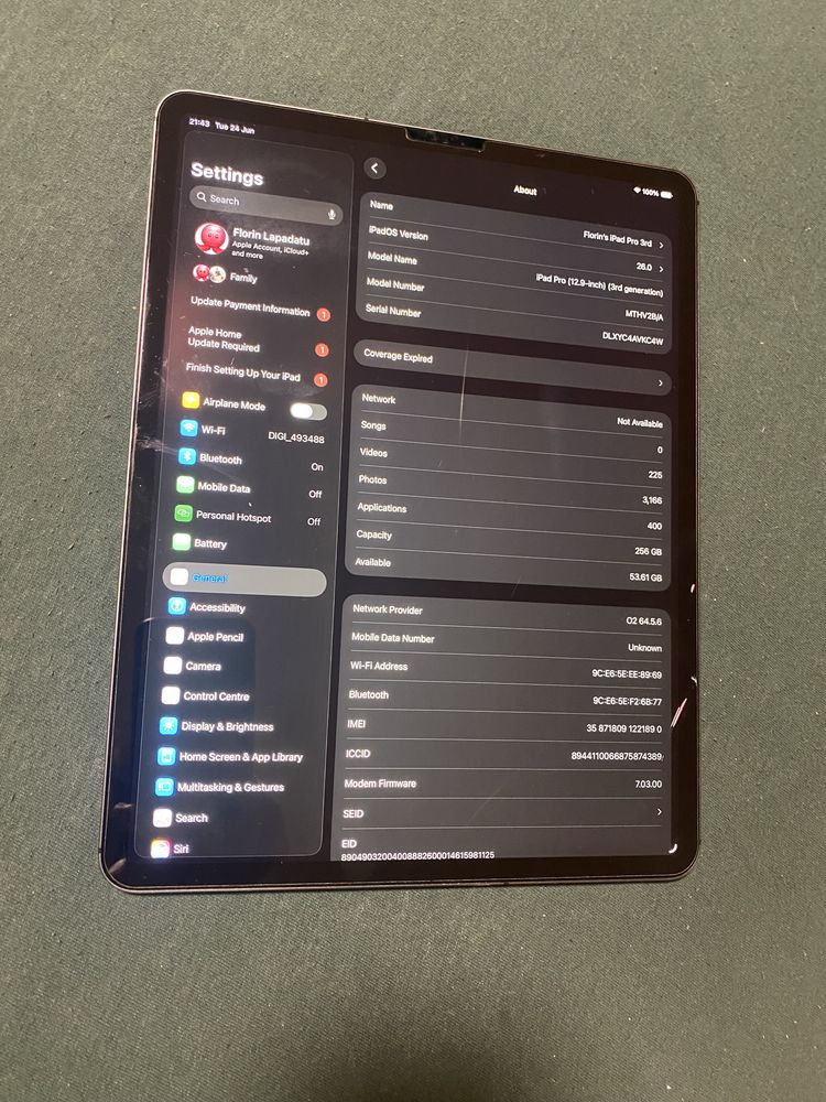 Ipad Pro 12’9” 2018 256gb cellular + wifi