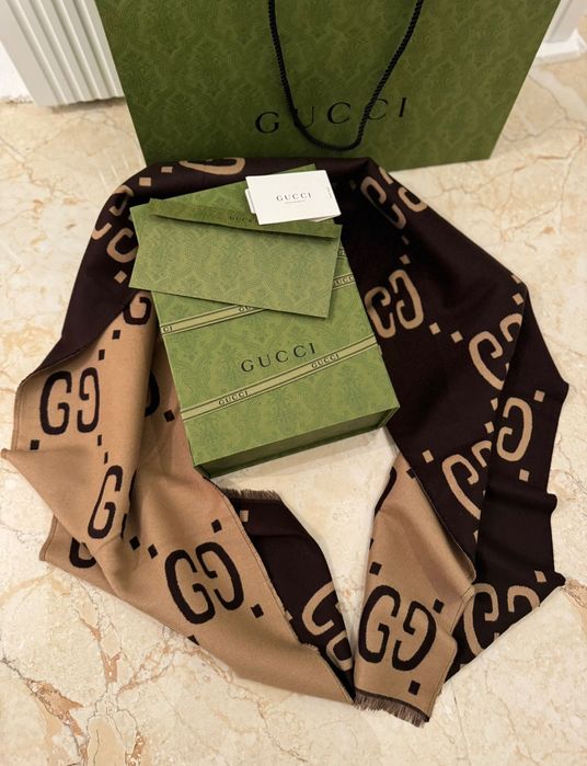 Esarfa originală Gucci din mătase GG jacquard scarf nouă cu factura