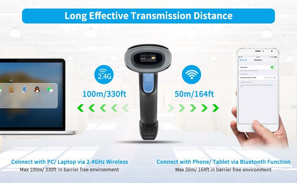 Bluetooth Баркод скенер четец IMHORESE C6150BT - Bluetooth 1D CCD