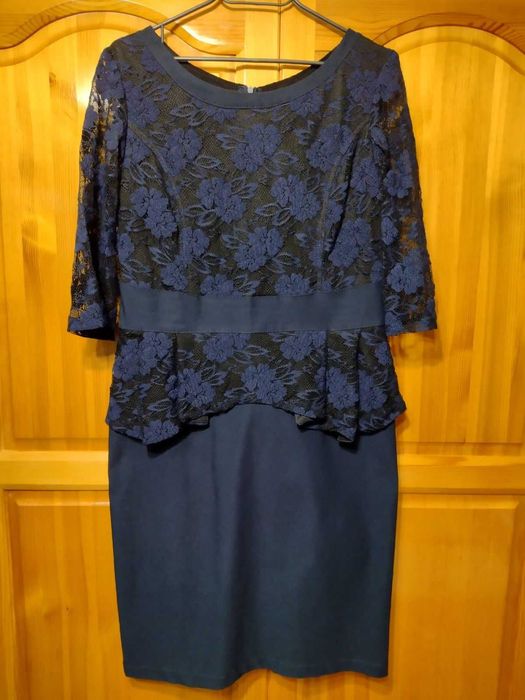 Стилна Рокля с Красива Дантела на "КАМИ" в кралско синьо! НОВА!р.ХЛ