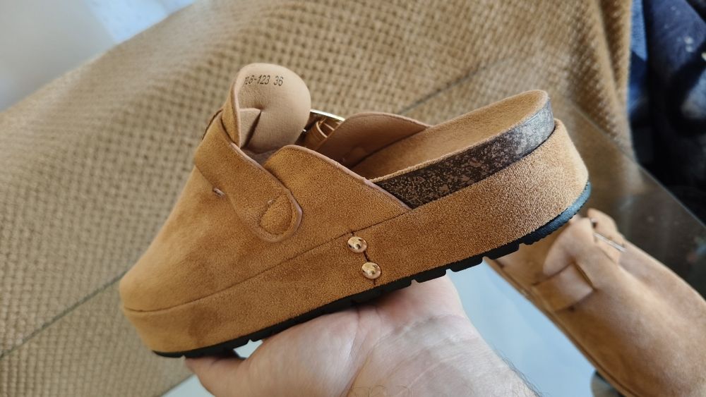 Papuci Casual De Dama, Din piele intoarsa ecologica 36