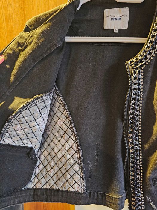 Тъмно сиво ефектно дънкено яке - размер XS