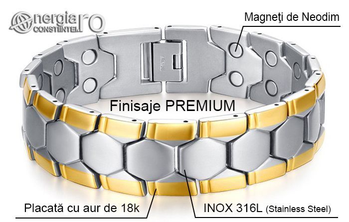 Brăţară Magnetică Terapeutica din INOX placata cu aur de 18k - BRA003