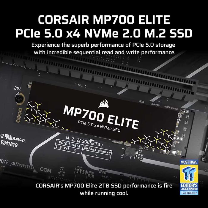 Новый M.2 SSD NVMe Corsair MP700 Elite 1TB. PCIe 5.0 до 10,000 MBps.