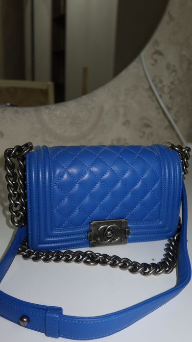 Женская синяя сумка на цепочке, стёганая(Chanel)