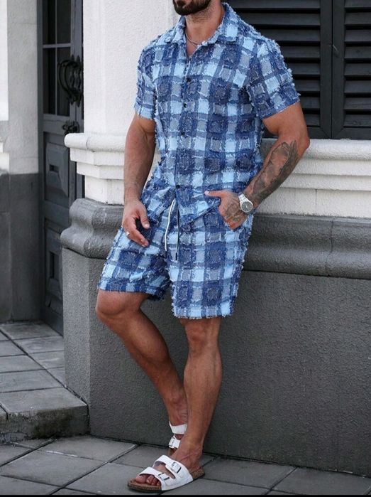 Нови мъжки летени екипи комплект камуфлажни цветове,син Л/Хл