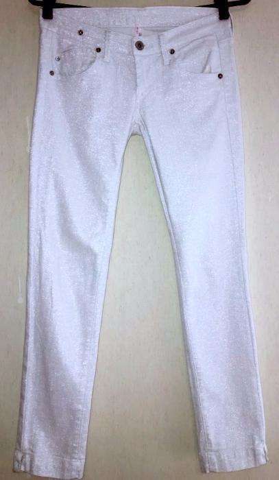 FORNARINA Pantaloni Jeans Alb Silver Glamour Strech Conici Oferta 1+1