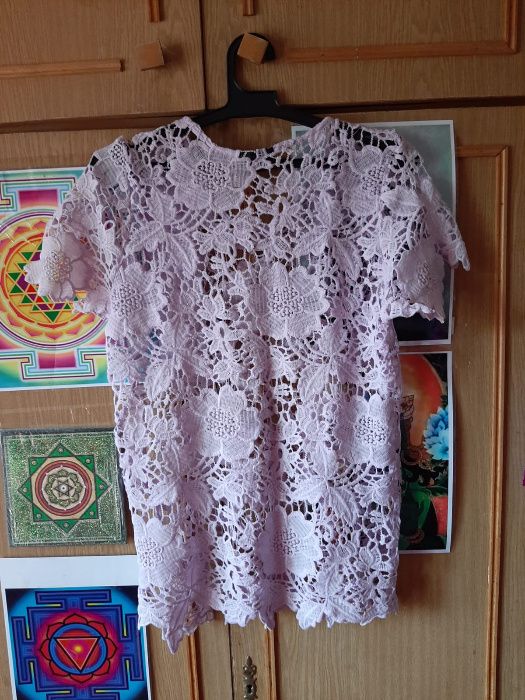 Camasa voal matase brodata, bluza broderie lila