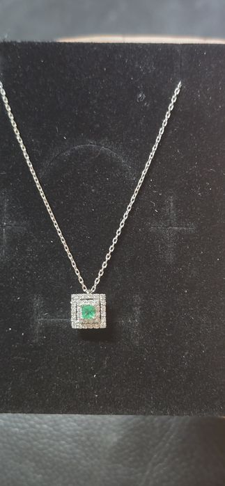 Lant aur 18 k diamante si smarald naturale