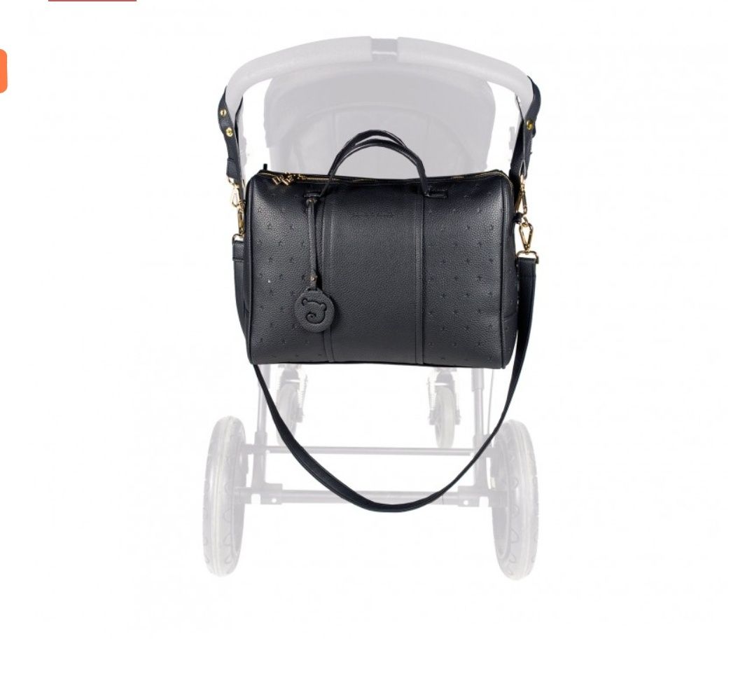 Чанта за количка от черна кожа. Перфектен за подарък за майки.