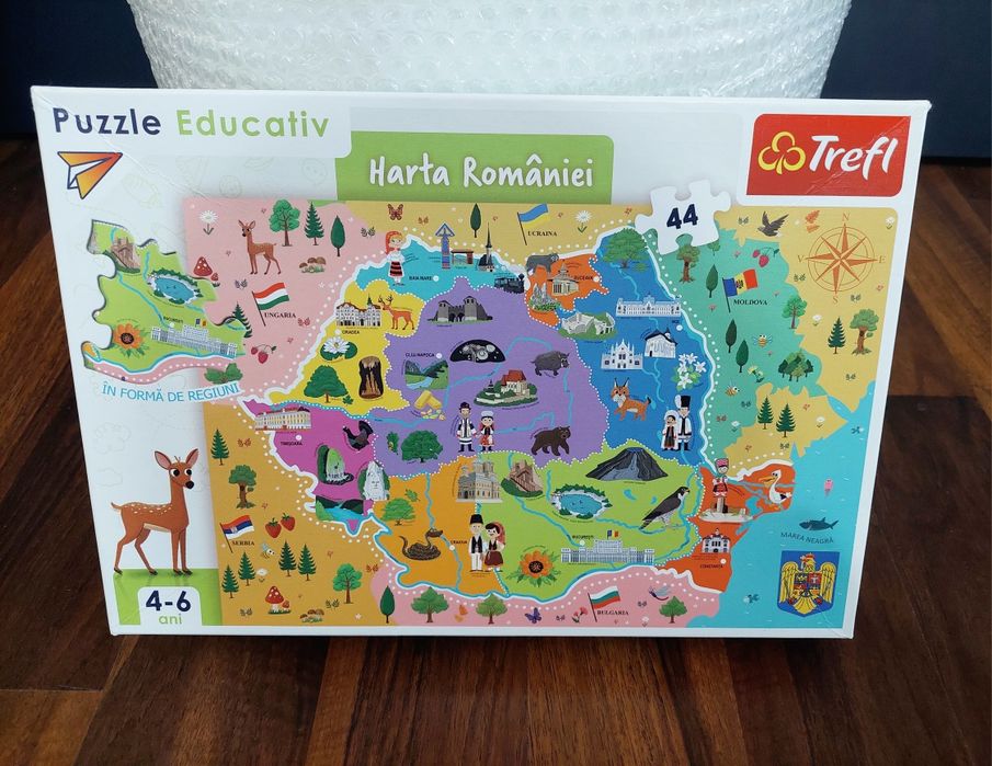 Trefl Puzzle educational Harta Romaniei 44 piese mari, 4-6 ani