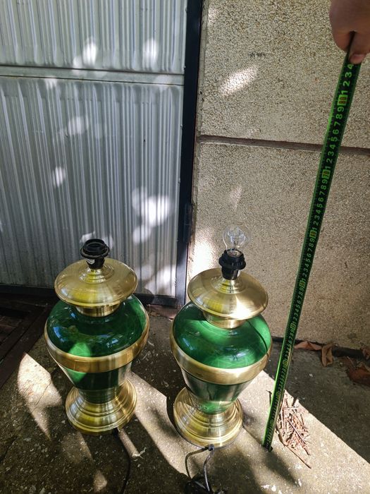 Винтидж лампи зелен и златист метал