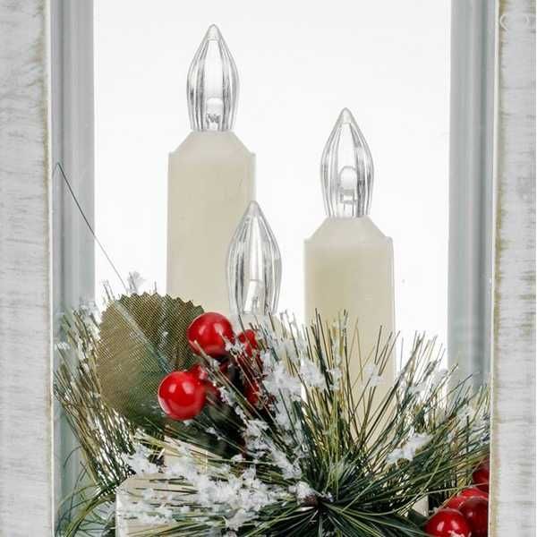 Декоративен коледен фенер Mercado Trade, 3 LED свещи, Бял