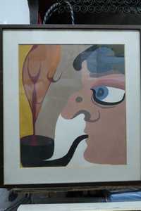 Pictura Ulei pe carton cu rama si sticla Suprarealism 60/40cm Sticla