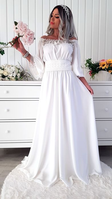 OCAZIE!!! Rochie NOUĂ lungă alba ocazie, cununie, nunta, marime XS-S