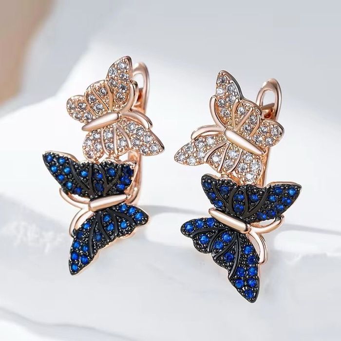 Cercei De Luxe Exquisite Duo Butterfly, placati cu aur roz 14k