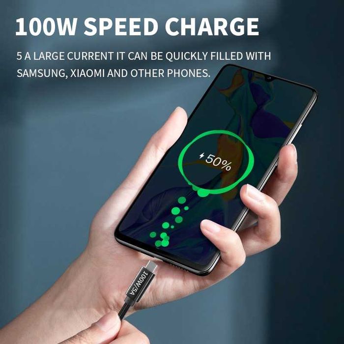 Висок клас 100W USB C плетен кабел за телефони и лаптопи
