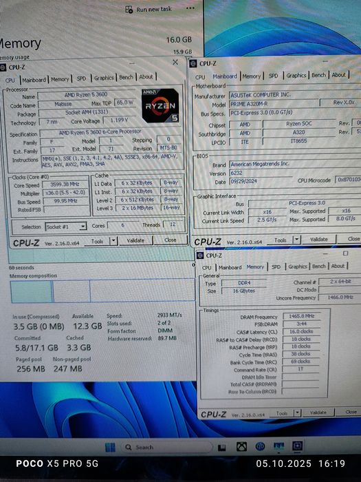 Kit amd placa de baza,ryzen5 3600,16gb ddr4