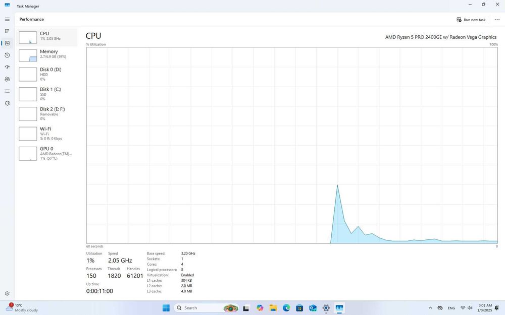 HP ELITEDESK 705, G4, Ryzen 5 2400ge, 8GB DDR4, 240GB NVMe, HDD 500GB