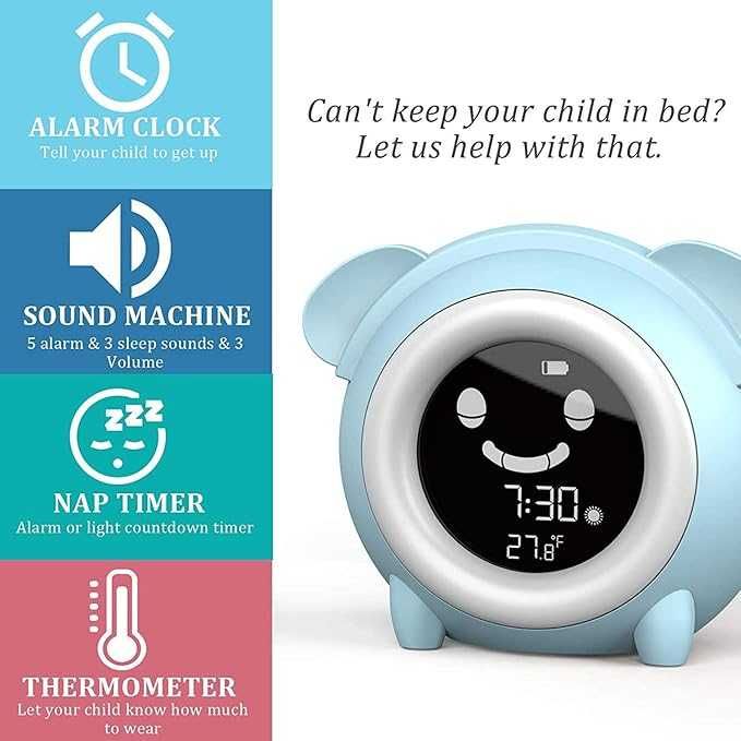 Ceas digital pentru camera copiilor, alarma, termometru, display Lcd