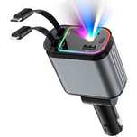 Încărcător Auto 120W, Super Fast Charging, 2xUSB-A & USB-C,Retractabil