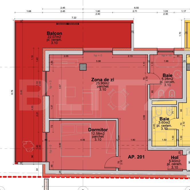 Apartament cu 2 camere, 71.23 mp, etajul 2/3, bloc nou, balcon generos