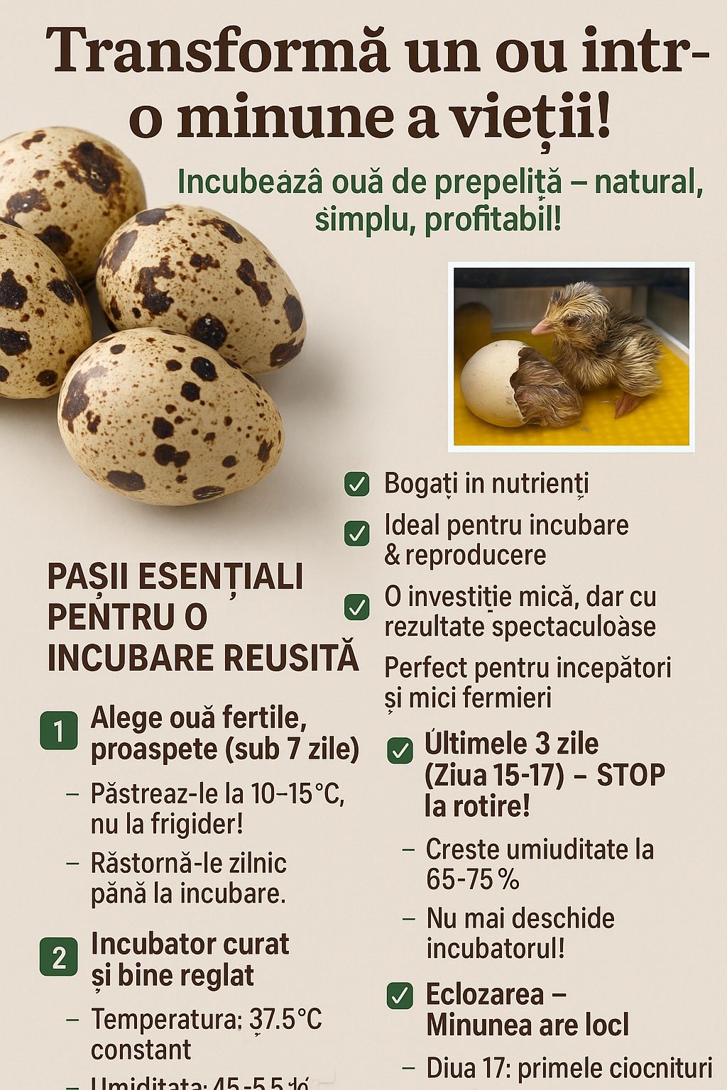 Oua de Incubat Prepelițe Japoneze – Rată Mare de Eclozare!