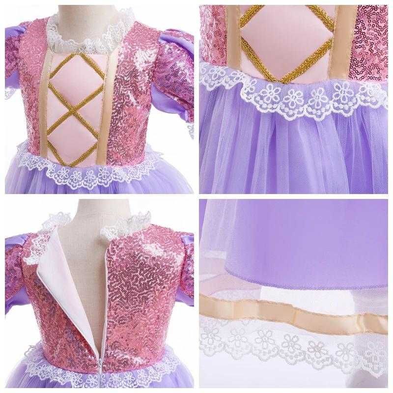 Rochita printesa Rapunzel cu accesorii, Mov, tesaturi premium, 3-8 ani