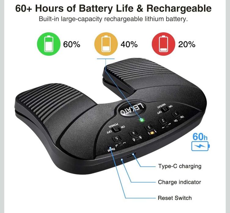 LEKATO Bluetooth педал за превъртане на страници за таблети смартфони