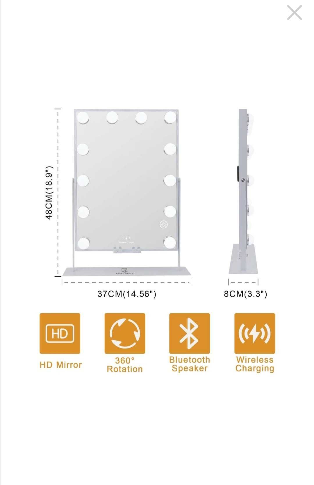 LED огледало FENCHILIN, Метал, Bluetooth, 30 x 41 см