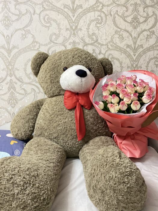 Мишка мягкая игрушка, роза 25 шт