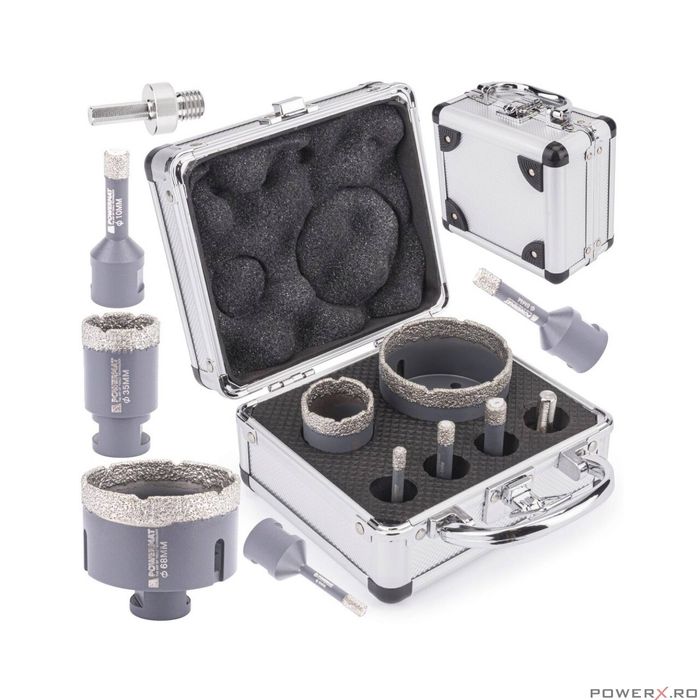 Set 6 piese freze diamantate si adaptor, M14/HEX, Powermat