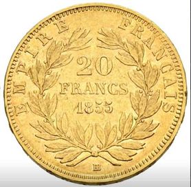Златна монета 20 франка 1855 Много рядка !