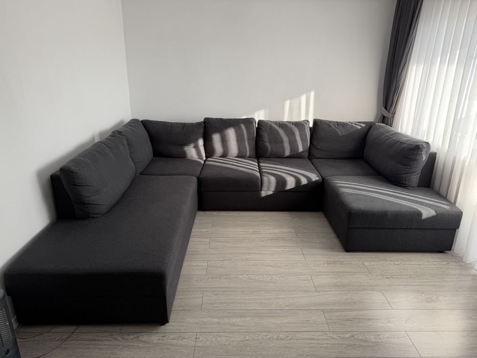 Canapea coltar gri cu doua cutii depozitare