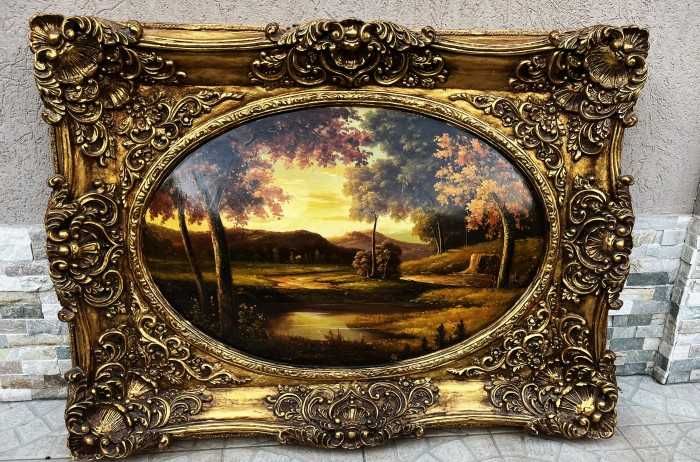 Impozant tablou-dimensiuni mari-Peisaj de toamna-rama deosebita-Franta