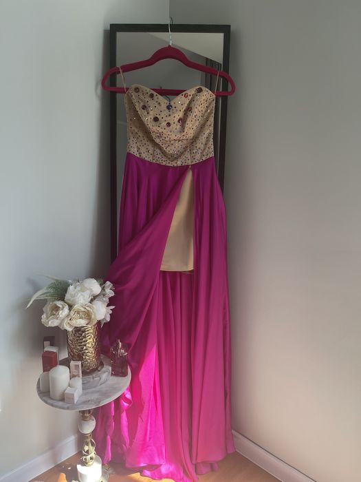 Rochie roz-bej, magenta de seara superba