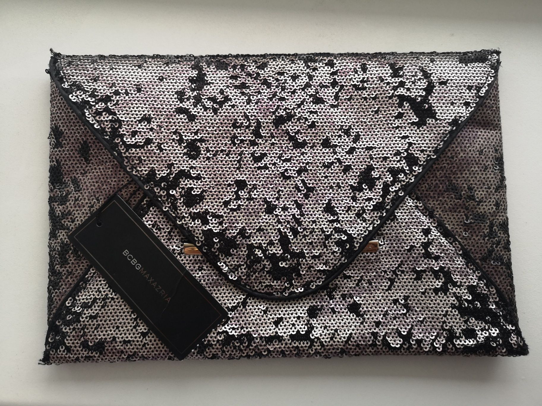 BCBGMaxAzria Harlow plic poșetă argintiu/negru, nou cu eticheta