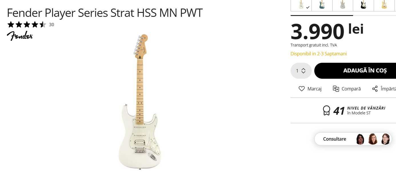 Chitara electrica Fender Player Series Strat HSS MN PWT