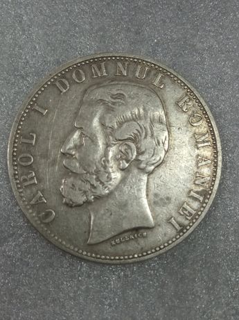 Moneda din argint 5 lei 1881 Regele Carol
