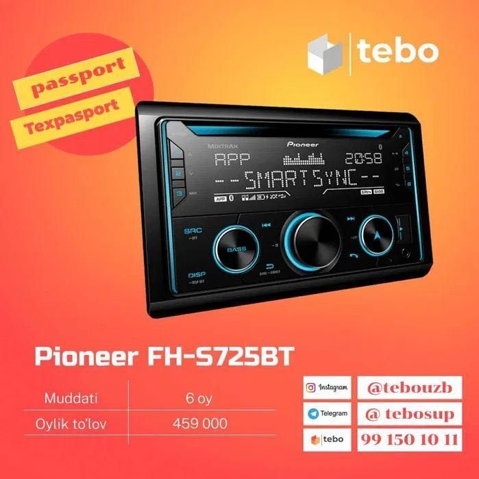 Автомагнитола Pioneer FH-S725BT  - 459000 сўмдан 6 га бўлиб тўлаш