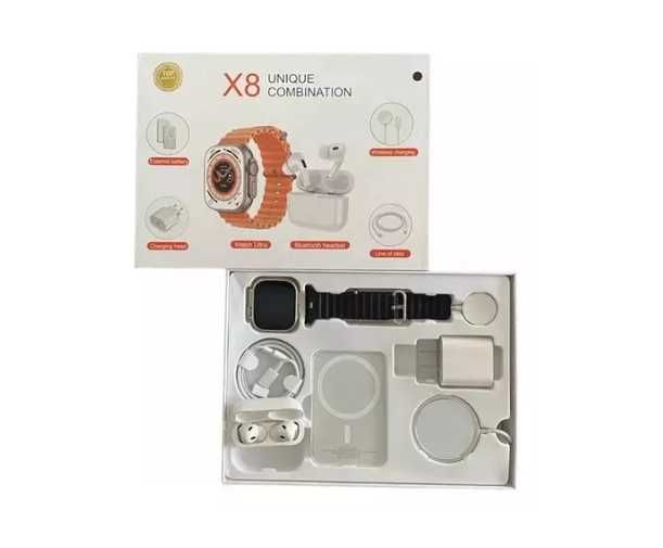X8 Smartwatch комплект с безжични слушалки,зарядно,външна батерия