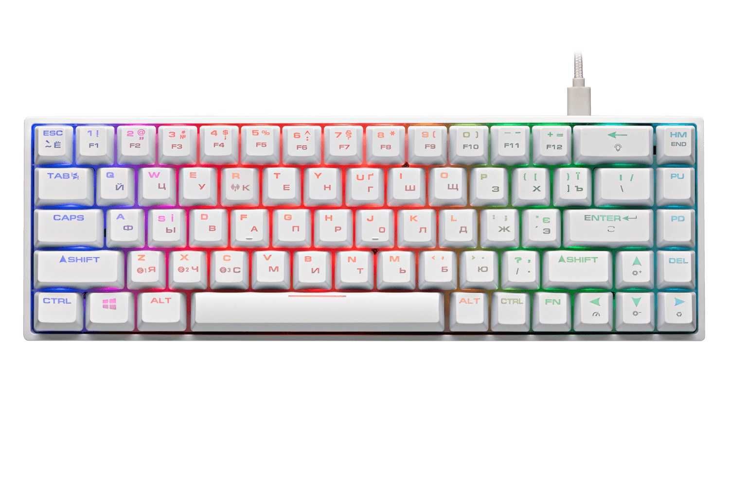 ; Игровая клавиатура 2E KG380 USB 68 key Gateron Red Switch White
