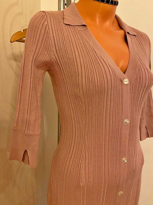 Rochie midi tricot cu slit lateral si maneca 3/4 Orsay